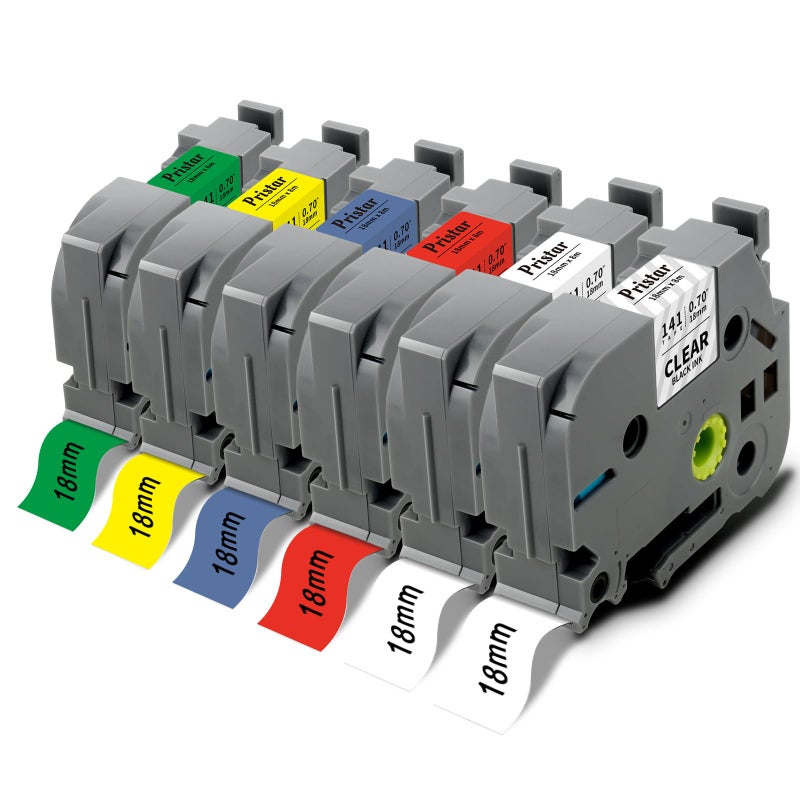 Pristar 18mm 0.7" Label Tape Replacement for Brother TZe-141 TZe-241 TZe-441 TZe-541 TZe-641 TZe-741 3/4 Inch TZ Laminated for Brother PT-D410 PT-D400 PT-D600 PT-D610BT PT-P700 PT-1830, 6-Pack - Image 1